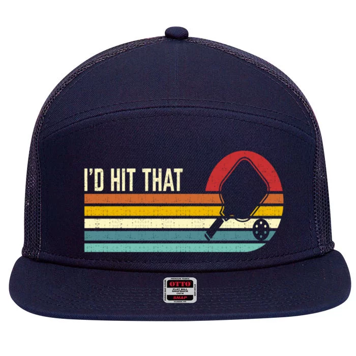 Vintage Retro Sunset Paddle I'd Hit That Pickleball Players 7 Panel Mesh Trucker Snapback Hat