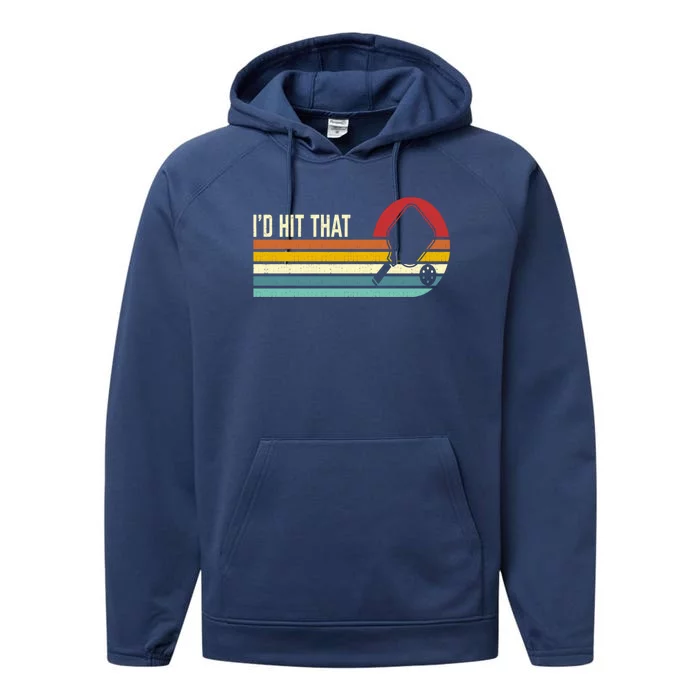 Vintage Retro Sunset Paddle I'd Hit That Pickleball Players Performance Fleece Hoodie