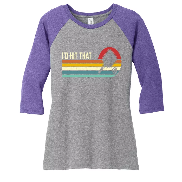 Vintage Retro Sunset Paddle I'd Hit That Pickleball Players Women's Tri-Blend 3/4-Sleeve Raglan Shirt