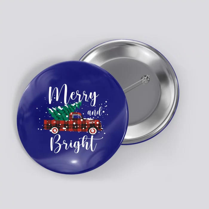 Vintage Red Truck With Merry And Bright Tree Cute Gift Button