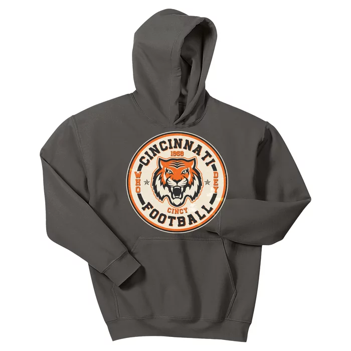 Vintage Roaring Tiger Football Logo Emblem Kids Hoodie