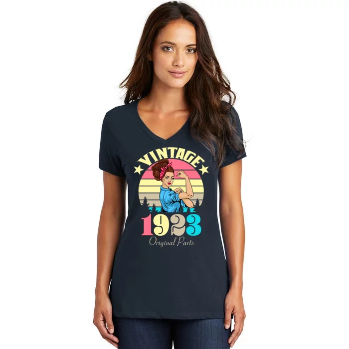 Vintage Rosie The Riveter 1923 Original Parts 100th Birthday Women's V-Neck T-Shirt