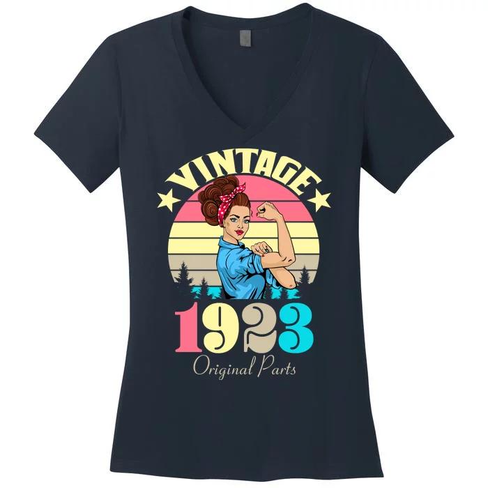 Vintage Rosie The Riveter 1923 Original Parts 100th Birthday Women's V-Neck T-Shirt