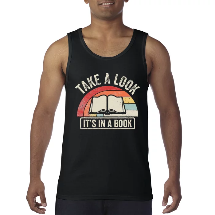 Vintage Retro Take A Look ItS In A Book Bookworm Reading Tank Top