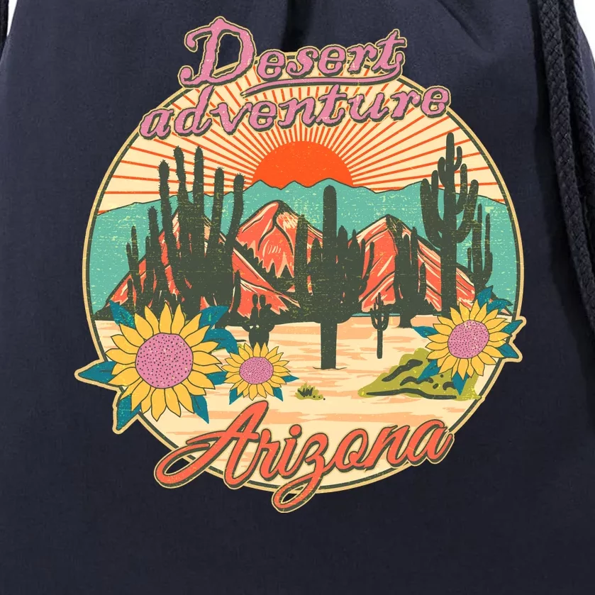 Vintage Retro Travel Arizona Desert Adventure Emblem Drawstring Bag