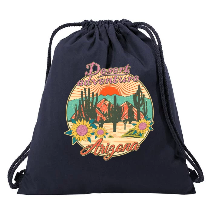 Vintage Retro Travel Arizona Desert Adventure Emblem Drawstring Bag