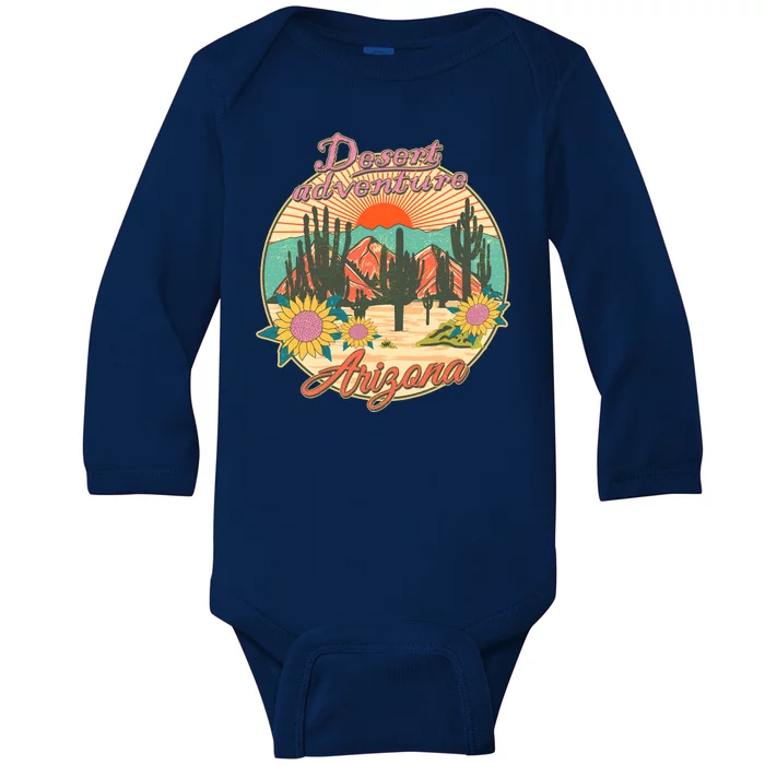 Vintage Retro Travel Arizona Desert Adventure Emblem Baby Long Sleeve Bodysuit