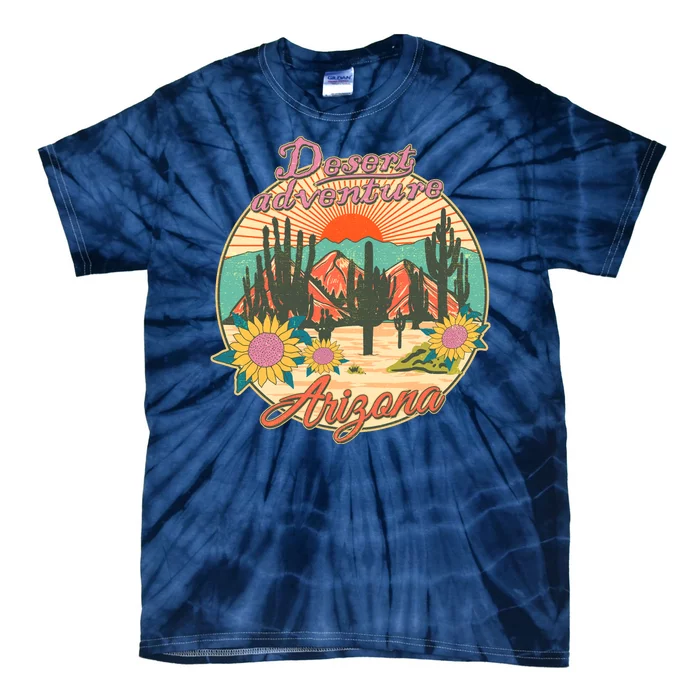 Vintage Retro Travel Arizona Desert Adventure Emblem Tie-Dye T-Shirt