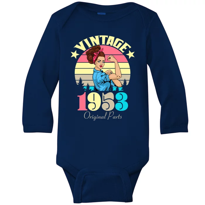 Vintage Rosie The Riveter 1953 Original Parts 70th Birthday Baby Long Sleeve Bodysuit