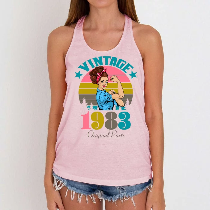 Vintage Rosie The Riveter 1983 Original Parts 40th Birthday Women's Knotted Racerback Tank