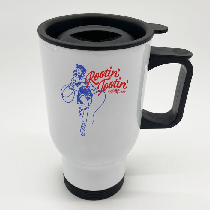 Vintage Rootin Tootin Good Time Western Cowgirl Girl Women Front & Back Stainless Steel Travel Mug