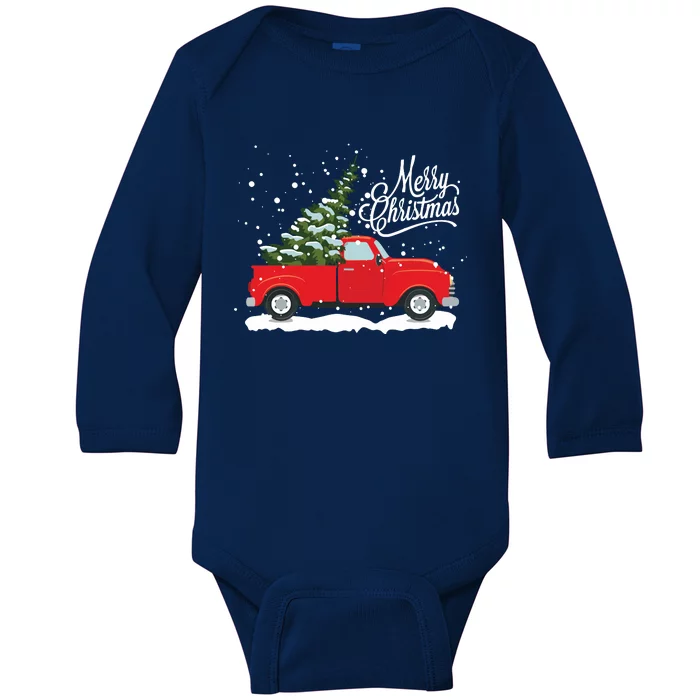 Vintage Red Truck Christmas Tree Long Sleeve Baby Long Sleeve Bodysuit