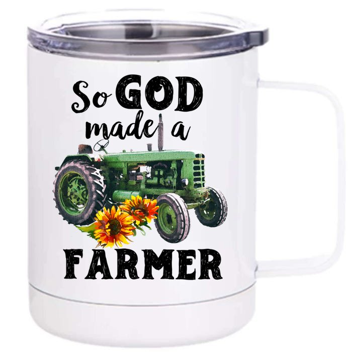 Vintage Retro Tractor God Made A Farmer Proud Farmer Farming Gift Front & Back 12oz Stainless Steel Tumbler Cup