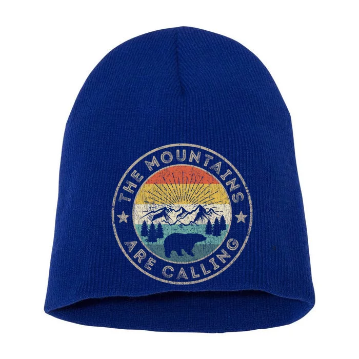 Vintage Retro The Mountains Are Calling Gift Short Acrylic Beanie