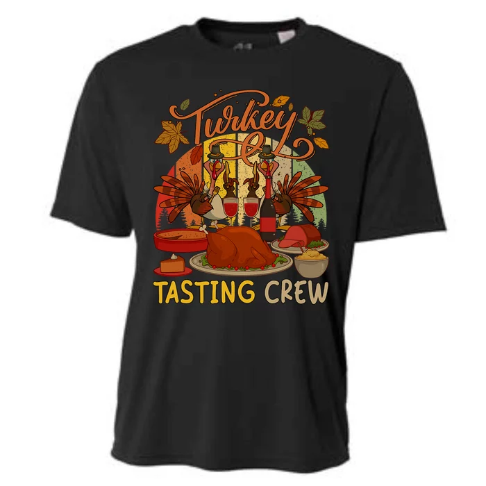 Vintage Retro Turkey Tasting Crew Thanksgiving Drinking Wine Cooling Performance Crew T-Shirt