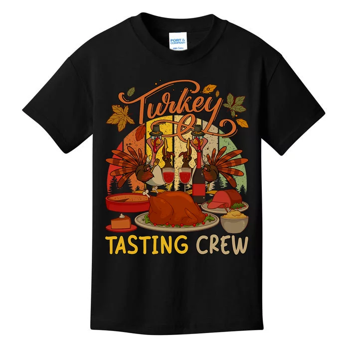 Vintage Retro Turkey Tasting Crew Thanksgiving Drinking Wine Kids T-Shirt