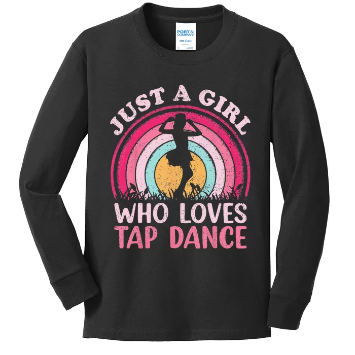 Vintage Retro Tap Dance Just A Who Loves Tap Dance Kids Long Sleeve Shirt