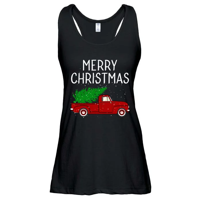 Vintage Red Truck With Merry Christmas Tree Ladies Essential Flowy Tank