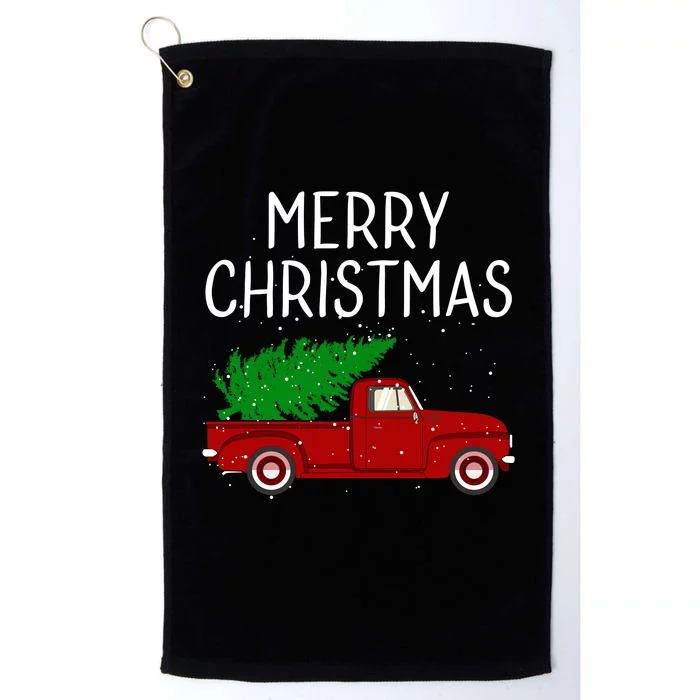 Vintage Red Truck With Merry Christmas Tree Platinum Collection Golf Towel