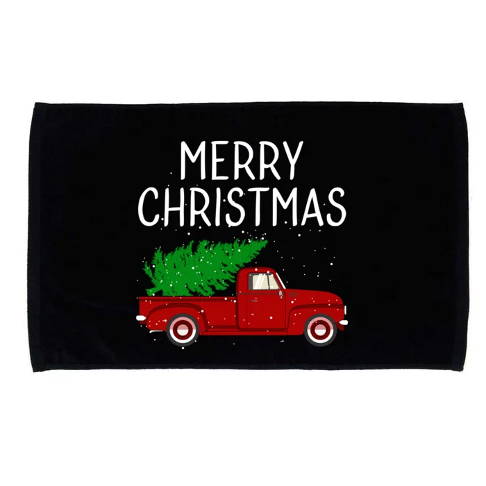 Vintage Red Truck With Merry Christmas Tree Microfiber Hand Towel