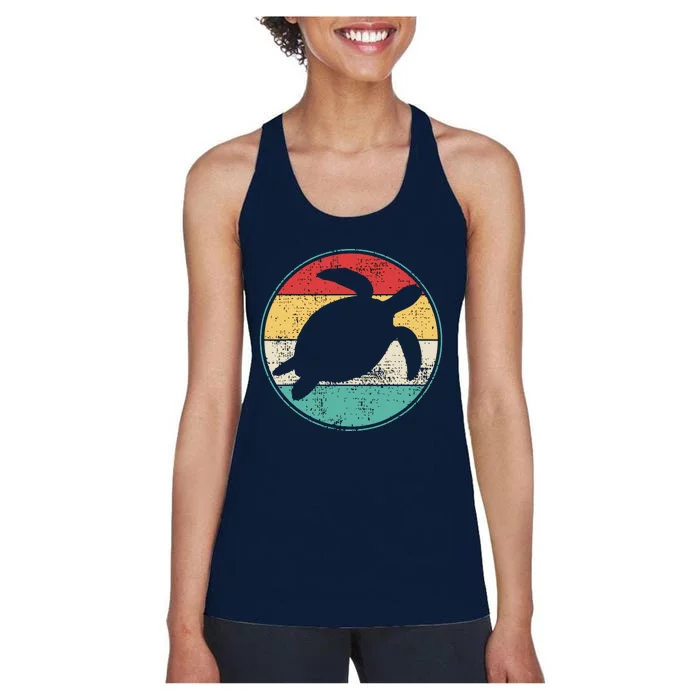 Vintage Retro Turtle Tortoise Water Turtle Marine Biologist Women's Racerback Tank