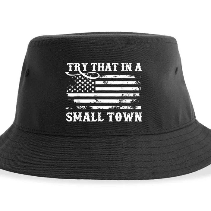 Vintage Retro Try That In My Town American Flag Sustainable Bucket Hat