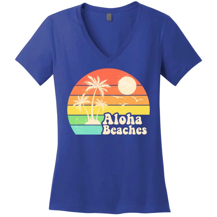 Vintage Retro Tropical Aloha Beahes Women's V-Neck T-Shirt