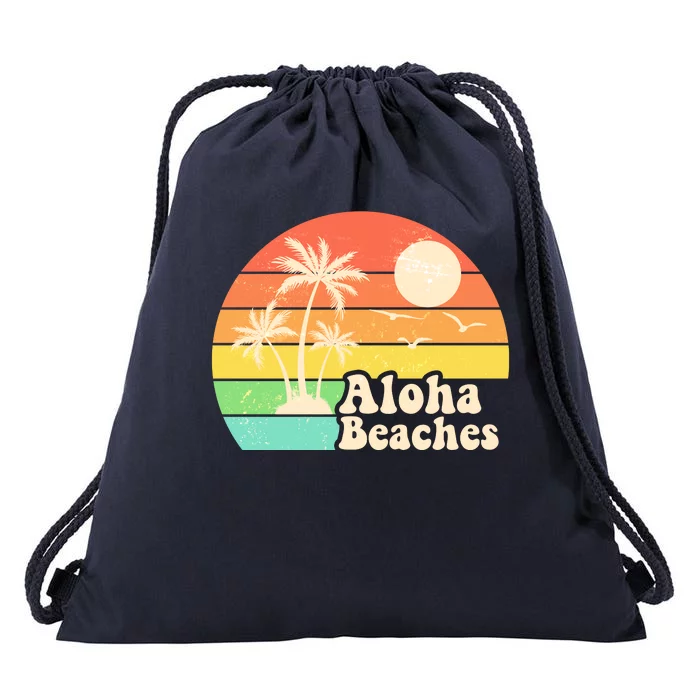 Vintage Retro Tropical Aloha Beahes Drawstring Bag