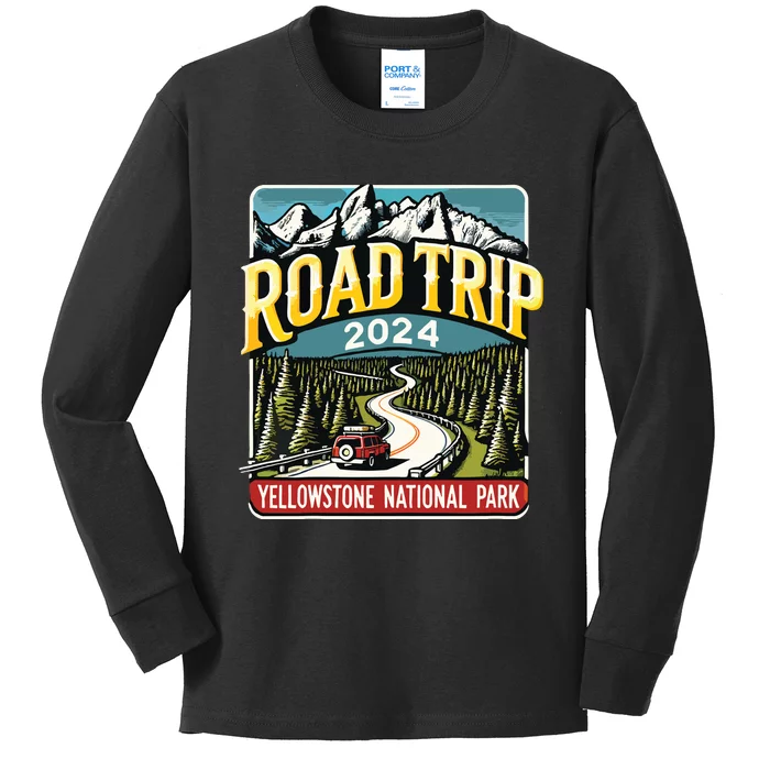 Vintage Road Trip 2024 Yellowstone National Park 2024 Kids Long Sleeve Shirt