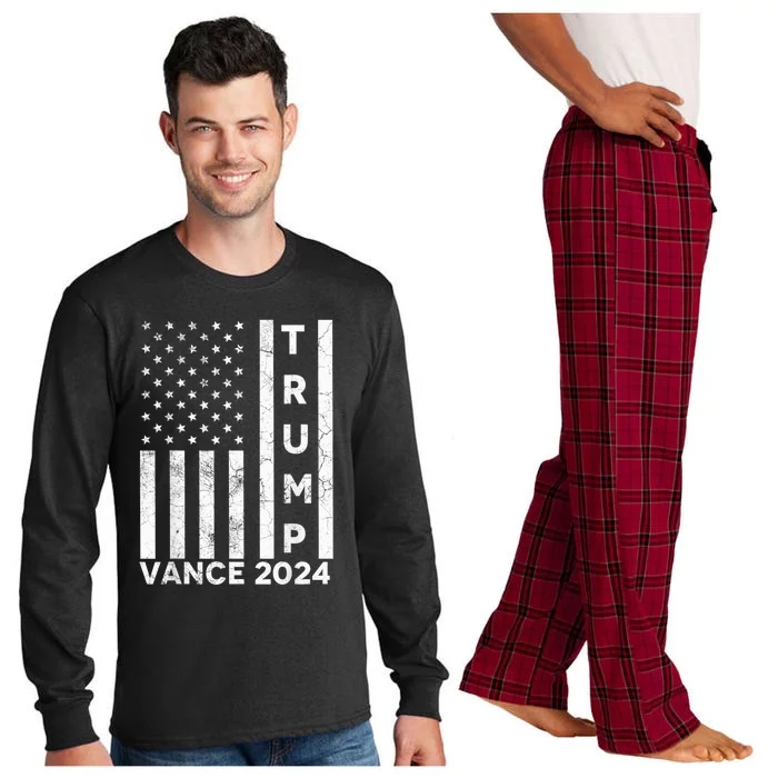 Vote Red Trump Vance 2024 Grunged Usa Flag Long Sleeve Pajama Set