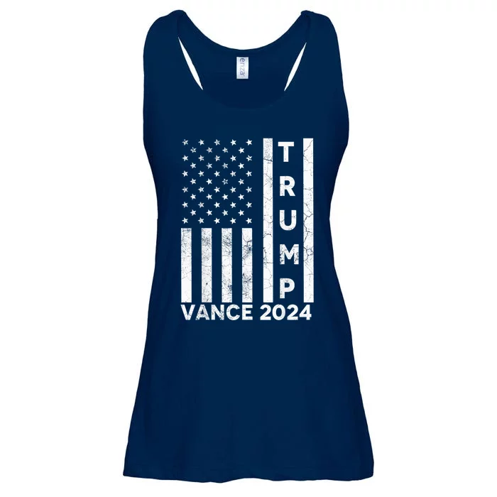 Vote Red Trump Vance 2024 Grunged Usa Flag Ladies Essential Flowy Tank