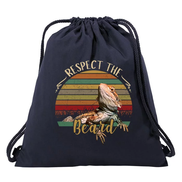 Vintage Respect The Beard Funny Bearded Dragon Lizard Gift Drawstring Bag