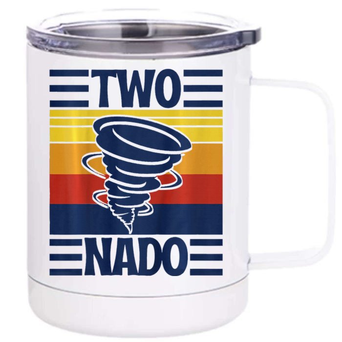 Vintage Retro Twonado 2 Year Old 2nd Birthday Front & Back 12oz Stainless Steel Tumbler Cup