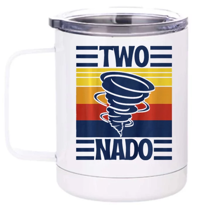 Vintage Retro Twonado 2 Year Old 2nd Birthday Front & Back 12oz Stainless Steel Tumbler Cup