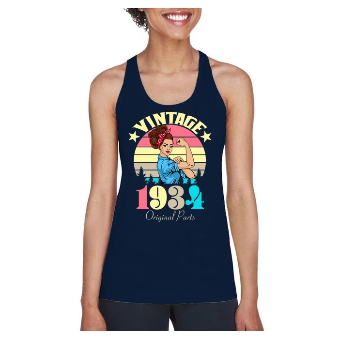 Vintage Rosie The Riveter 1934 Original Parts 90th Birthday Women's Racerback Tank