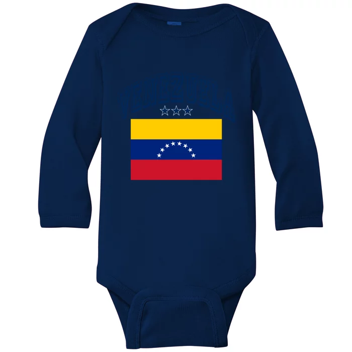 Venezuela Retro Throwback Flag Athletic Funny Gift Baby Long Sleeve Bodysuit