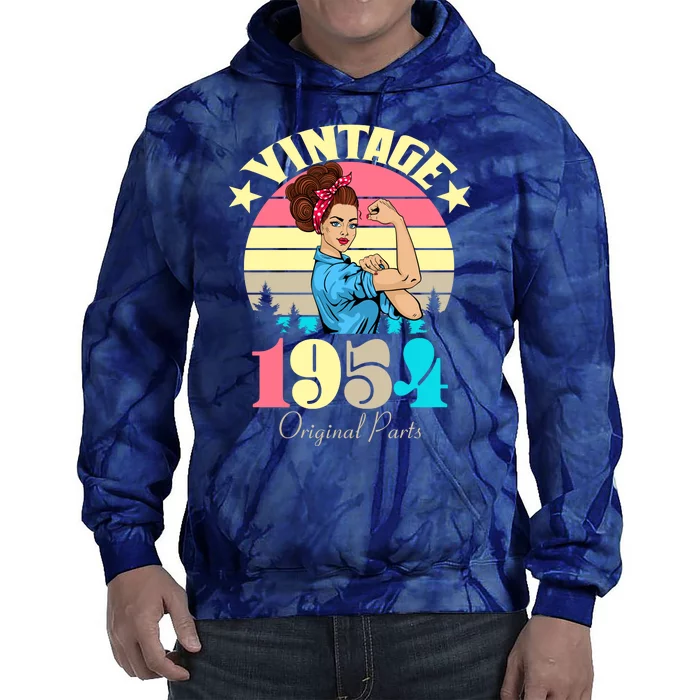 Vintage Rosie The Riveter 1954 Original Parts 70th Birthday Tie Dye Hoodie