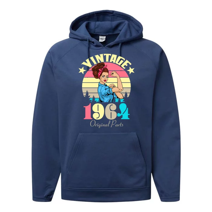 Vintage Rosie The Riveter 1964 Original Parts 60th Birthday Performance Fleece Hoodie