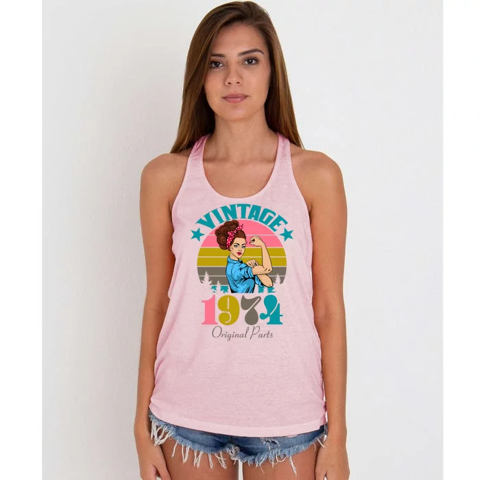 Vintage Rosie The Riveter 1974 Original Parts 50th Birthday Women's Knotted Racerback Tank