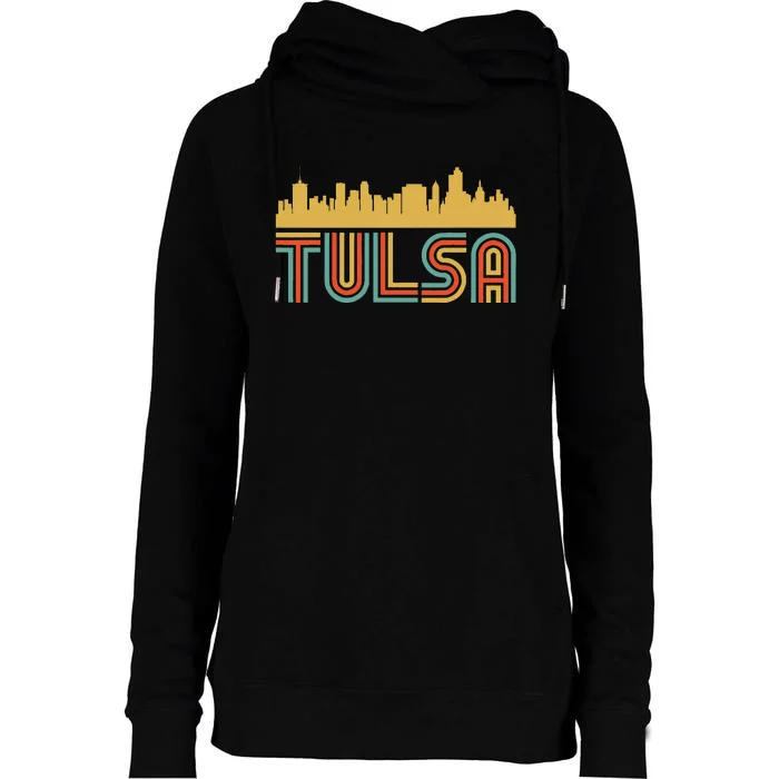 Vintage Retro Tulsa Oklahoma Skyline Womens Funnel Neck Pullover Hood