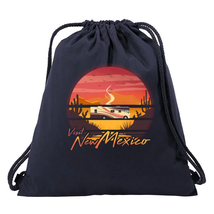 Vintage Retro Travel Visit New Mexico Drawstring Bag