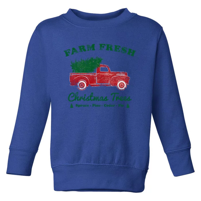 Vintage Red Truck Farm Fresh Christmas Tree Gift Funny Gift Toddler Sweatshirt