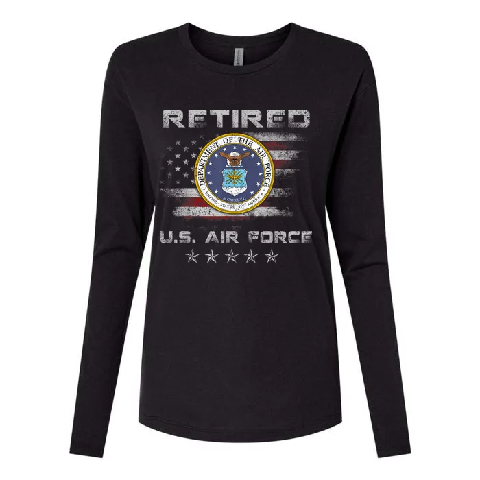 Vintage Retired US Air Force Veteran Patriotic Gift Shirt Womens Cotton Relaxed Long Sleeve T-Shirt