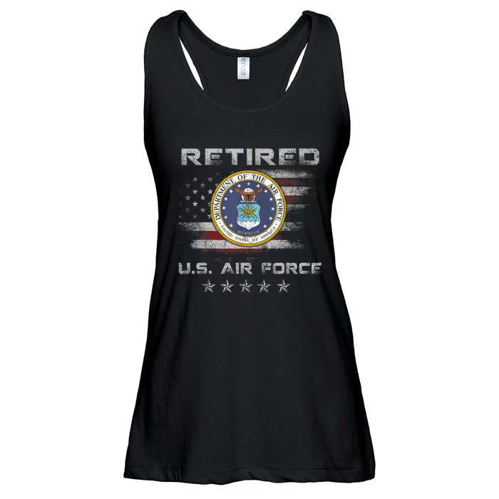 Vintage Retired US Air Force Veteran Patriotic Gift Shirt Ladies Essential Flowy Tank