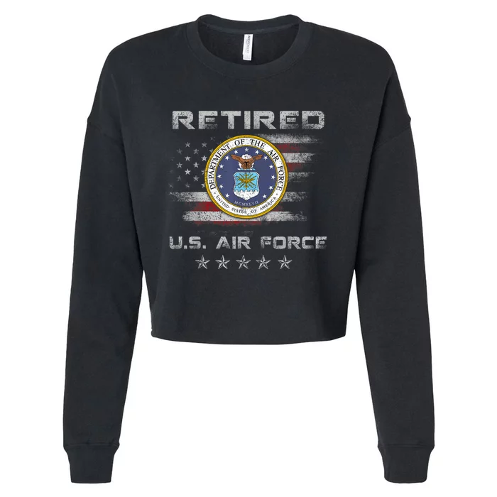 Vintage Retired US Air Force Veteran Patriotic Gift Shirt Cropped Pullover Crew