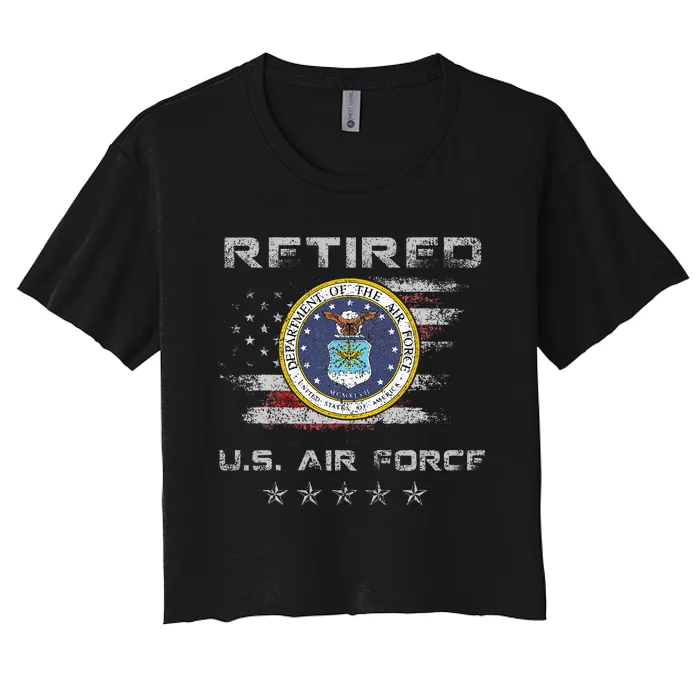 Vintage Retired Us Veteran Patriotic Gift Women's Crop Top Tee