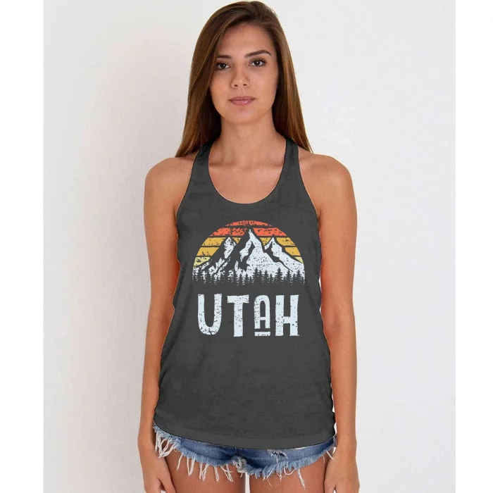 Vintage Retro Ut Utah Mountain State Sunrise Women's Knotted Racerback Tank