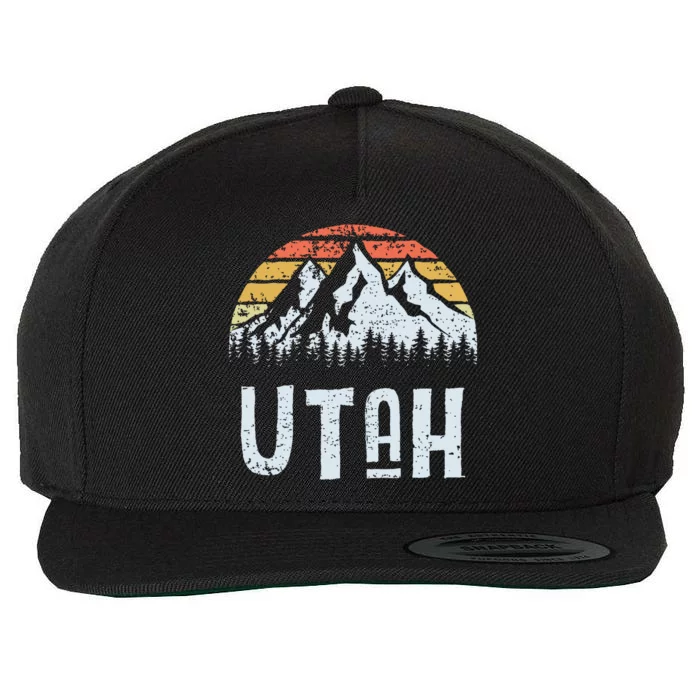 Vintage Retro Ut Utah Mountain State Sunrise Wool Snapback Cap