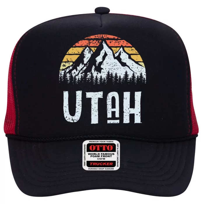 Vintage Retro Ut Utah Mountain State Sunrise High Crown Mesh Trucker Hat