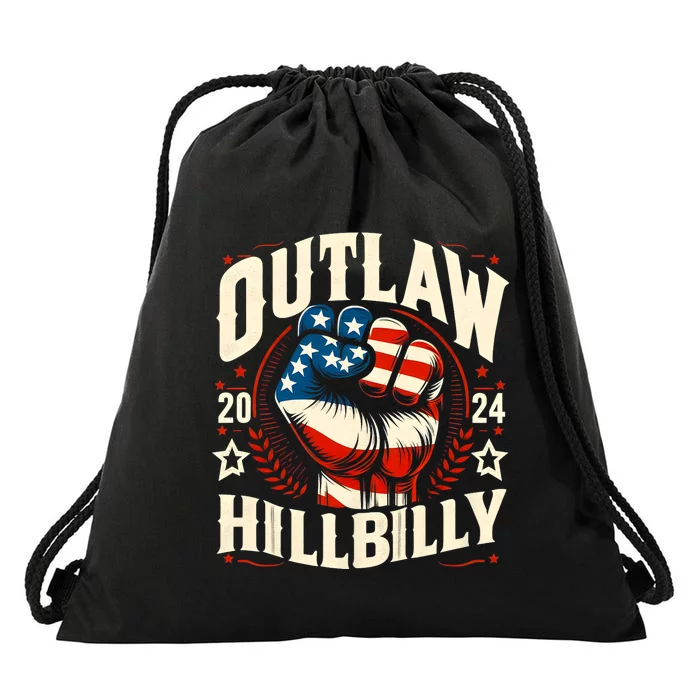 Vintage Retro Us Flag Outlaw Hillbilly 2024 Trump Vance 2024 Drawstring Bag